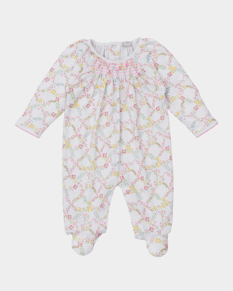 Girl's Garden Trellis Smocked Footie, Size Newborn-9M